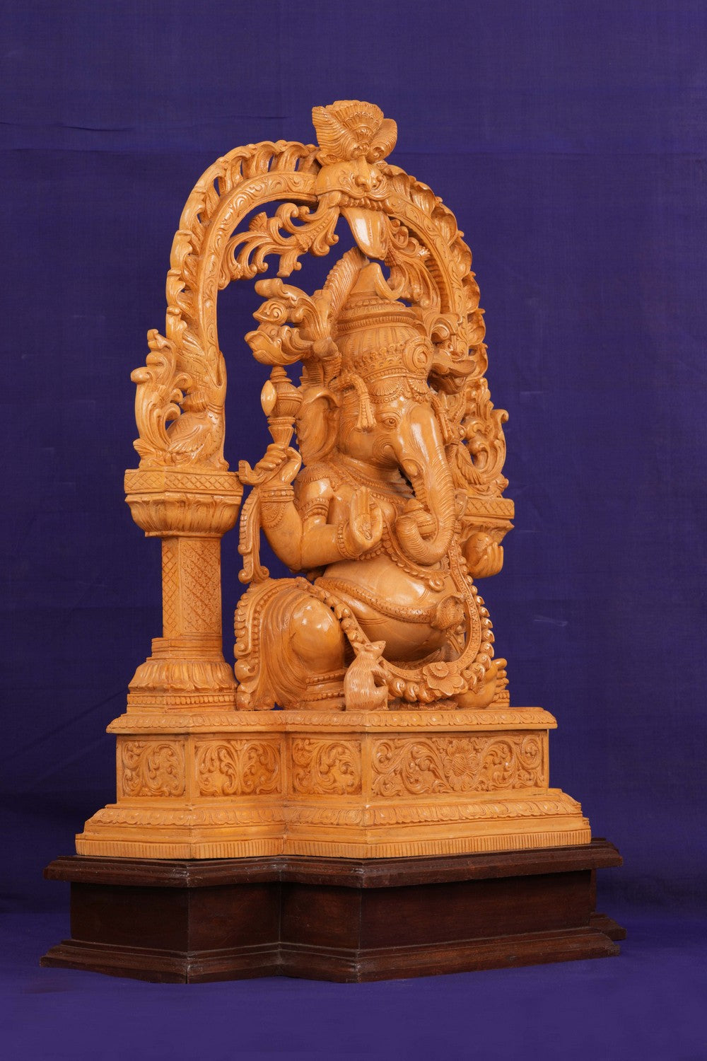 Image of Cedar Wood Carving Lord Ganesha Statue